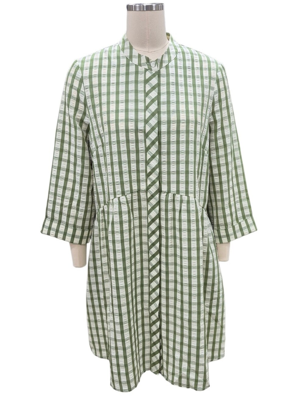 Tuckernuck Sage Seersucker Gingham Royal Shirt Dress women's medium green cream